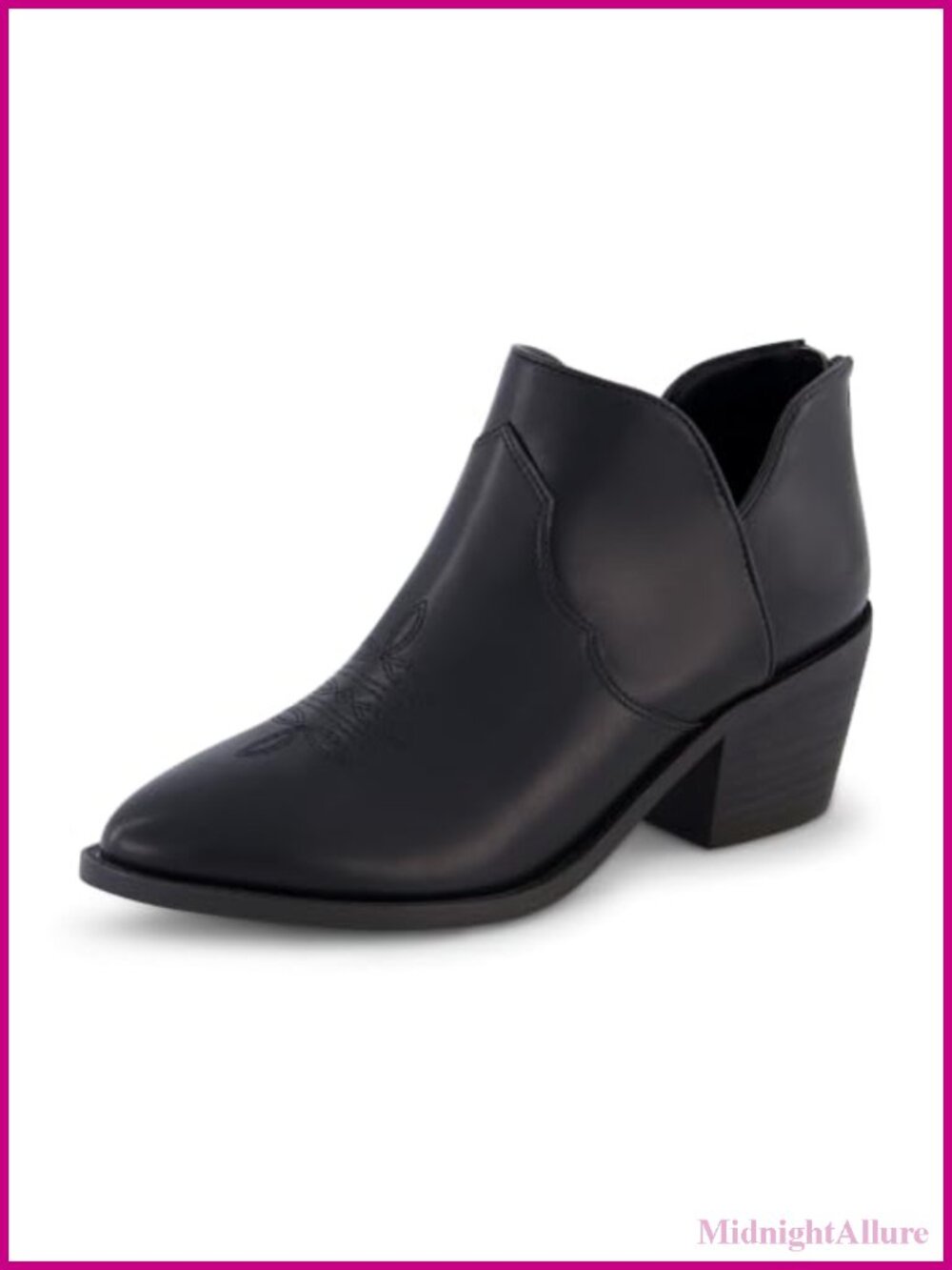 Women's Pointed Toe Ankle Western Booties Faux Leather Block Heel